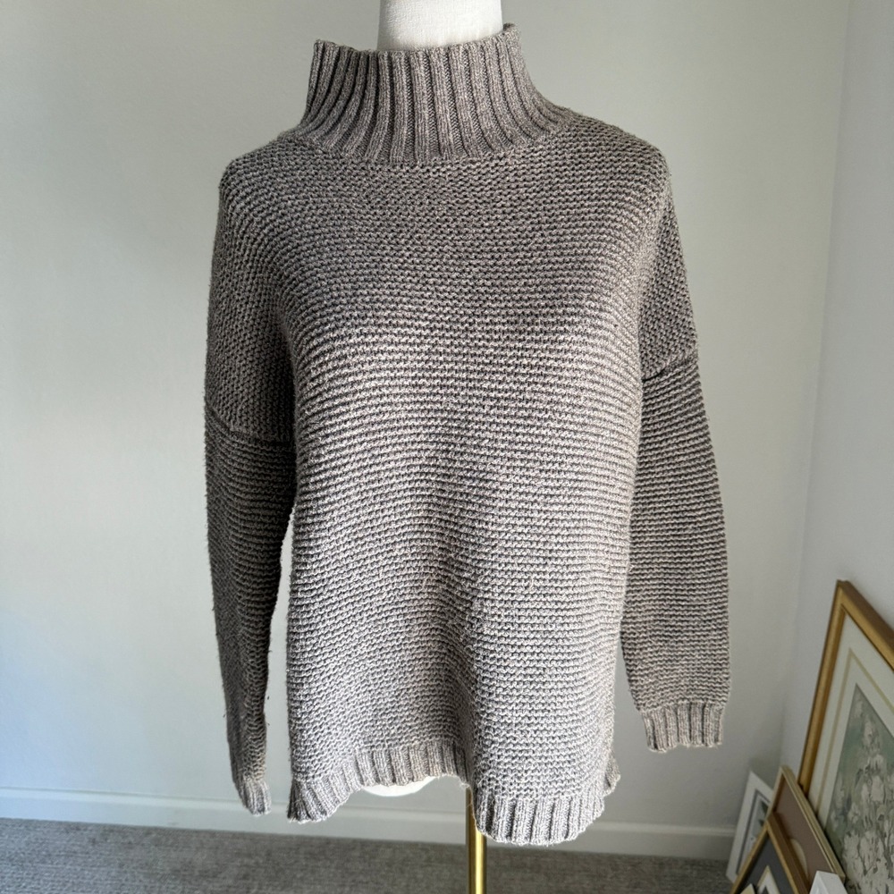 Marine Layer Remi Taupe Knit Mock Neck Long Sleeve Pullover Sweater‎ Small